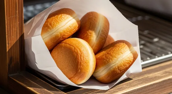 Close-up of authentic Japanese Agemanju from Tokyo; several golden-brown deep-fried manju buns with slightly crisp texture...