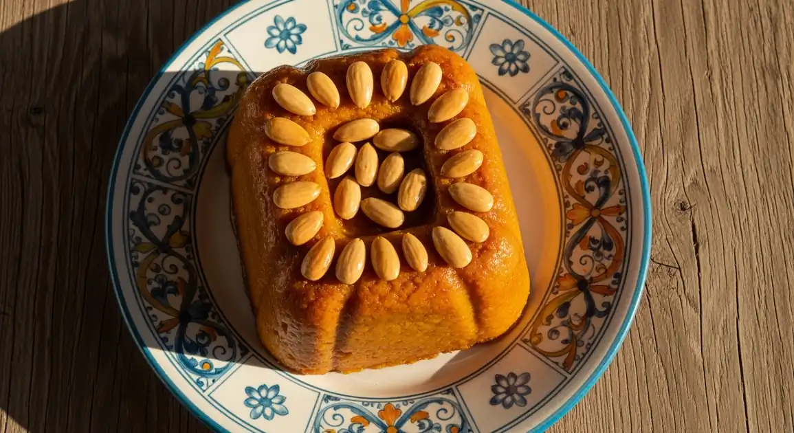 Authentic Arnadi from Valencia, Spain - a triangular slice of smooth, dense almond-pumpkin flan with a caramelized golden...